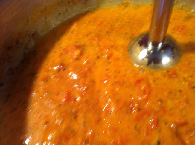 tomato soup with immersion blender